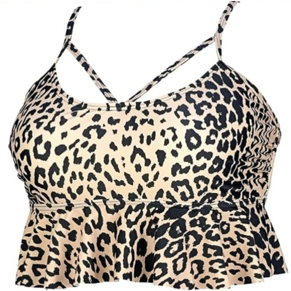 COCOSHIP Ruffled Hem Rusched Side Tankini Leopard Print Swim Suit Top Size L - Picture 2 of 12